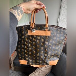 Dooney & Bourke Black and Tan Monogram Tote